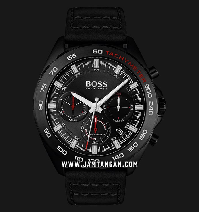 Hugo Boss Intensity 1513662 Men Chronograph Black Dial Black Leather Strap