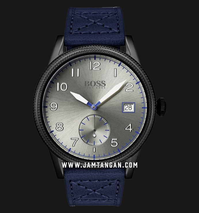 Hugo Boss Legacy 1513684 Men Grey Dial Navy Blue Leather Strap