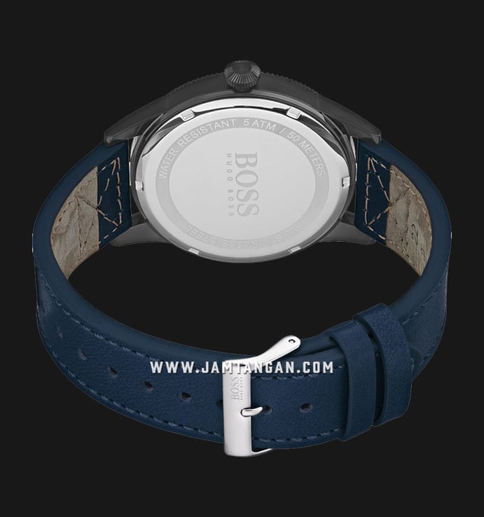 Hugo Boss Legacy 1513684 Men Grey Dial Navy Blue Leather Strap