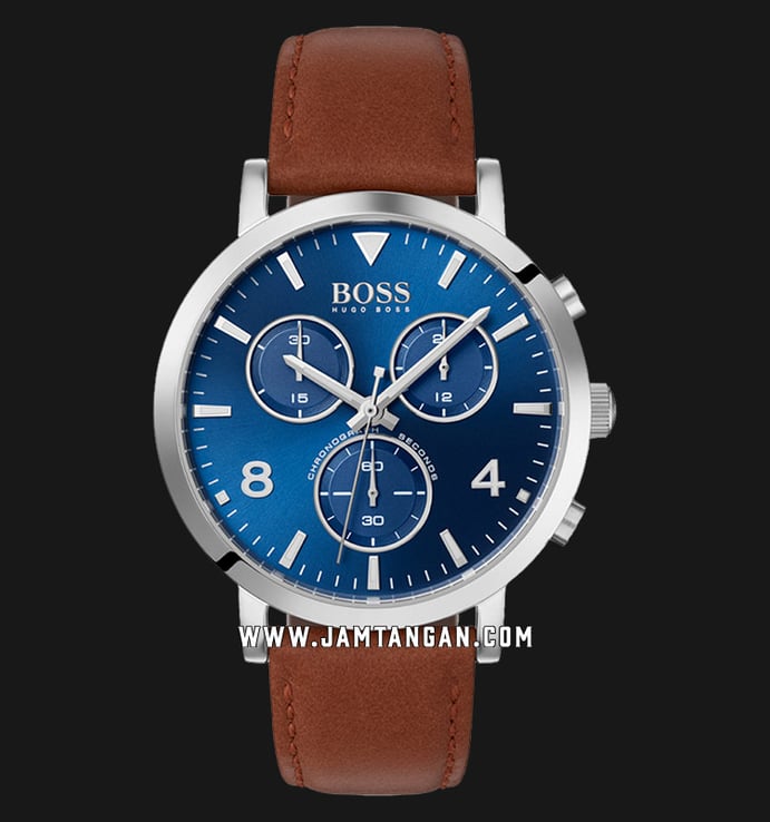 Hugo Boss Spirit 1513689 Men Chronograph Blue Dial Brown Leather Strap