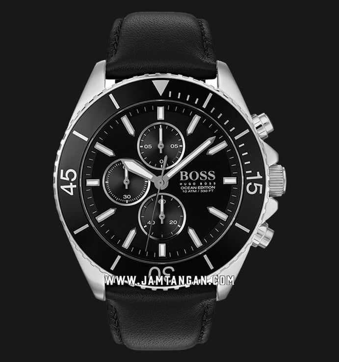 Hugo Boss Ocean Edition 1513697 Men Chronograph Black Dial Black Leather Strap