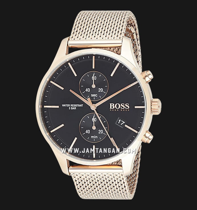 Hugo Boss Associate 1513806 Carnation Chronograph Black Dial Rose Gold Mesh Strap