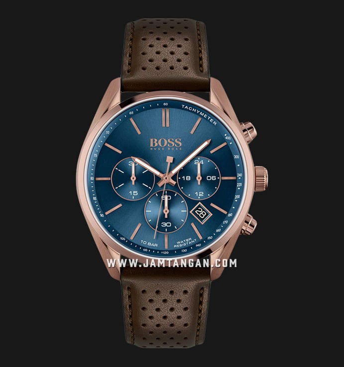 Hugo Boss Champion 1513817 Chronograph Blue Dial Brown Leather Strap