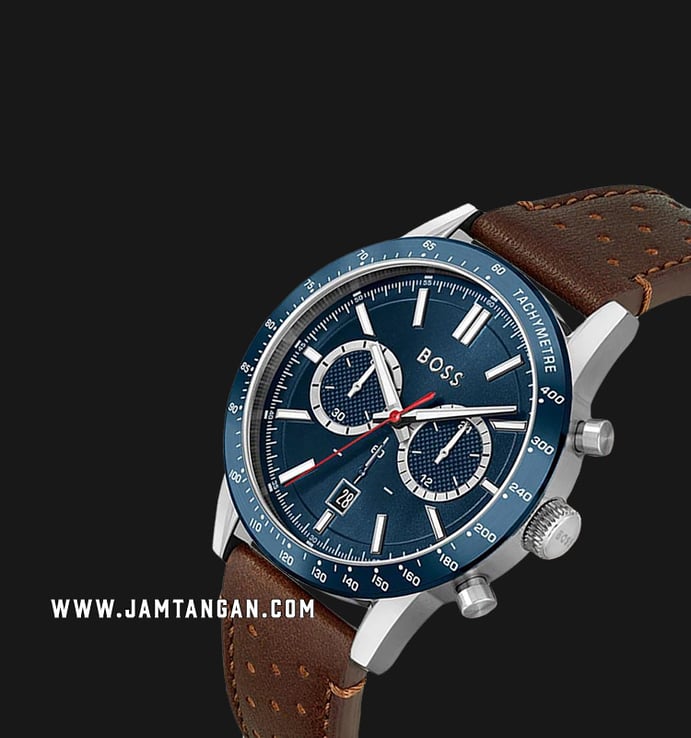 Hugo Boss Allure 1513921 Chronograph Blue Dial Brown Leather Strap