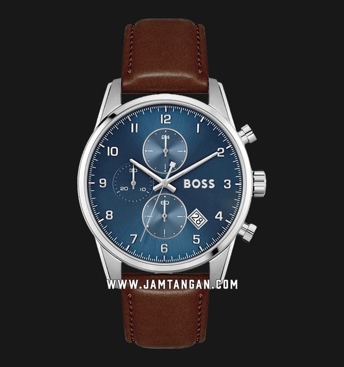 Hugo Boss Skymaster 1513940 Chronograph Blue Dial Brown Leather Strap