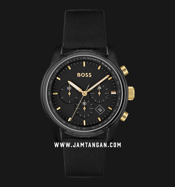 Hugo Boss Trace 1514003 Chronograph Black Dial Black Leather Strap