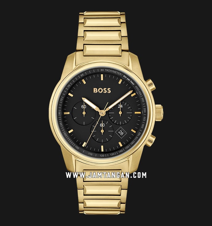 Hugo Boss Trace 1514006 Chronograph Dial Gold Strap Stainless Black Steel
