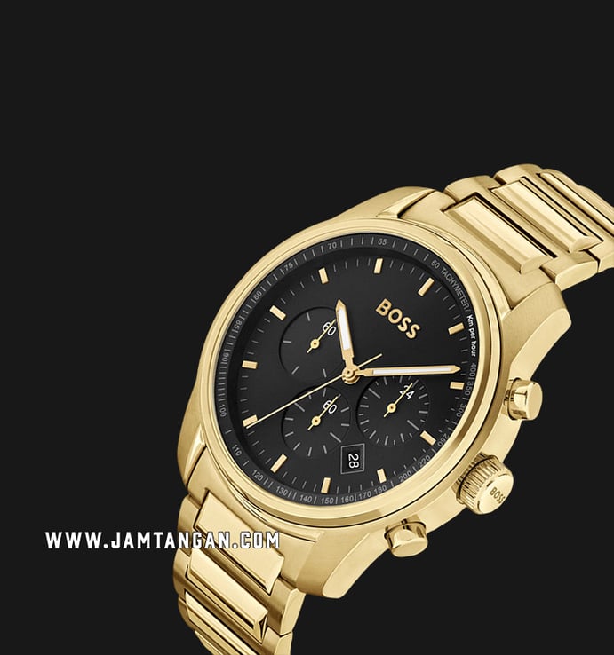 Hugo Boss Trace 1514006 Chronograph Black Dial Gold Stainless Steel Strap