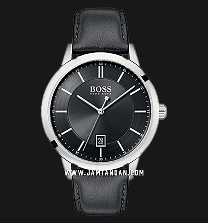 Hugo Boss 1570078 Men Black Dial Black Leather Strap + Gift Set