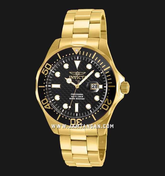 INVICTA Pro Diver 14356 Black Dial Gold Stainless Steel Strap