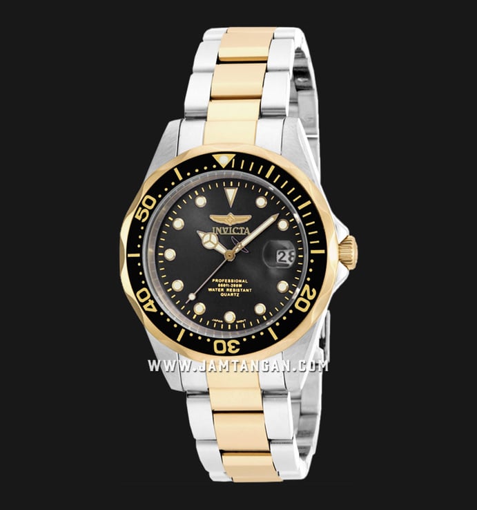 INVICTA Pro Diver 17049 Black Dial Dual Tone Stainless Steel Strap
