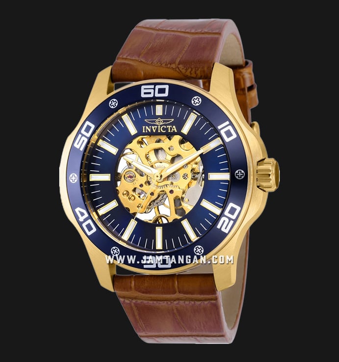 INVICTA Specialty 17260 Blue Semi Skeleton Dial Brown Leather Strap