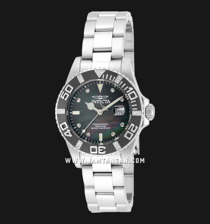 INVICTA Pro Diver 17369 Black Mother Of Pearl Dial Stainless Steel Strap