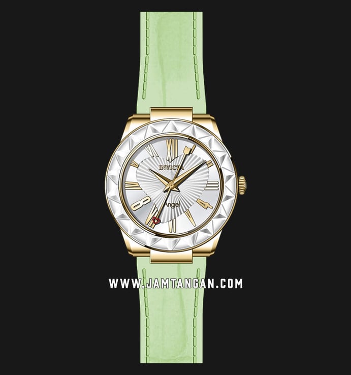 INVICTA Angel 22535 Silver Dial Light Green Leather Strap