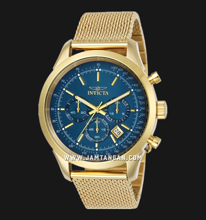 INVICTA Speedway 25224 Chronograph Blue Dial Gold Mesh Strap