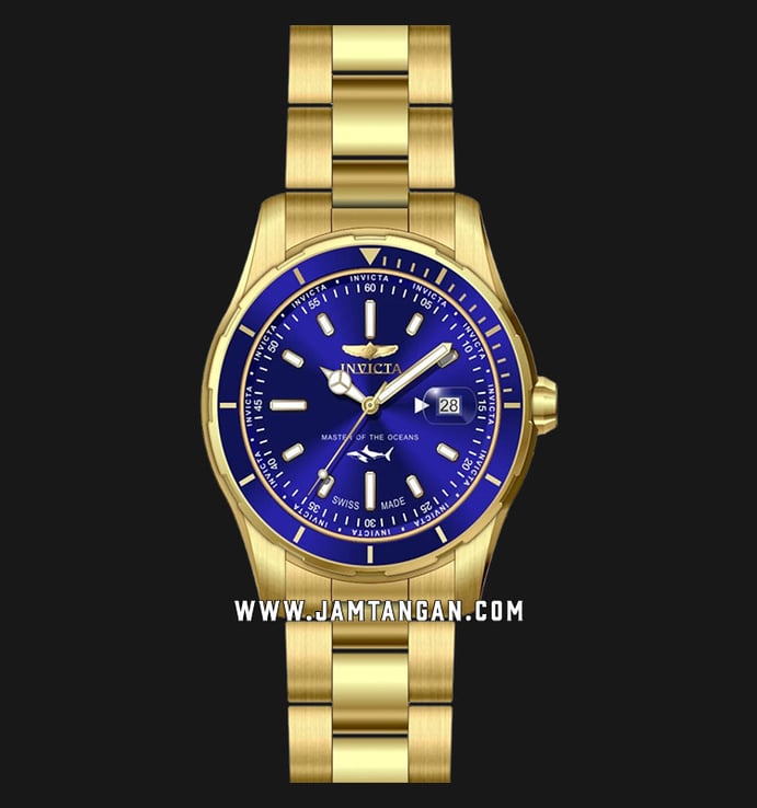 INVICTA Pro Diver 25811 Master Of The Oceans Blue Dial Gold Stainless Steel Strap