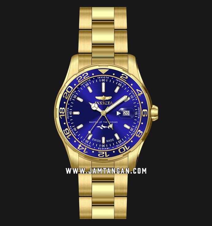 INVICTA Pro Diver 25823 Master Of The Oceans Blue Dial Gold St. Steel Strap