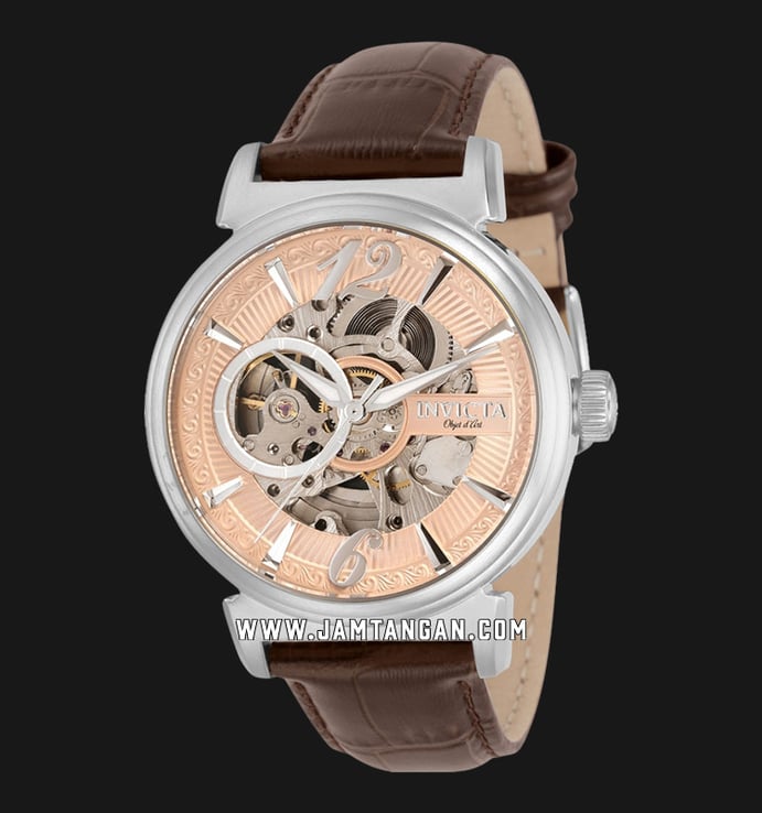 INVICTA Objet D Art 30457 Automatic Skeleton Dial Brown Leather Strap