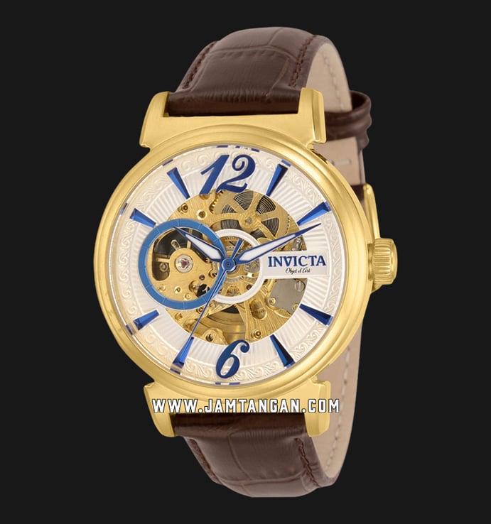 INVICTA Objet D Art 30462 Automatic Skeleton Dial Brown Leather Strap