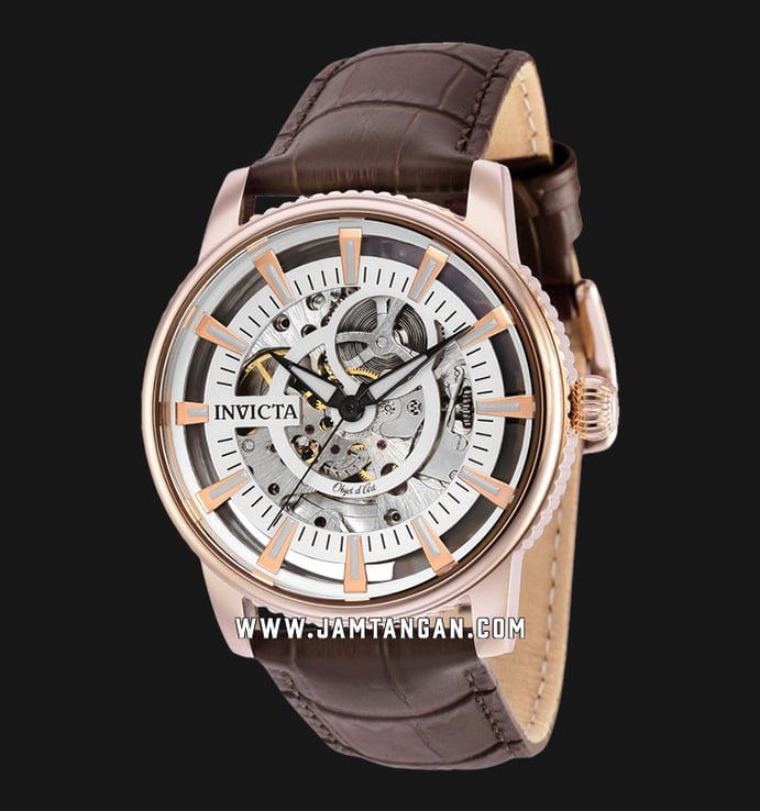 INVICTA Objet D Art 30924 Automatic Skeleton Dial Brown Leather Strap