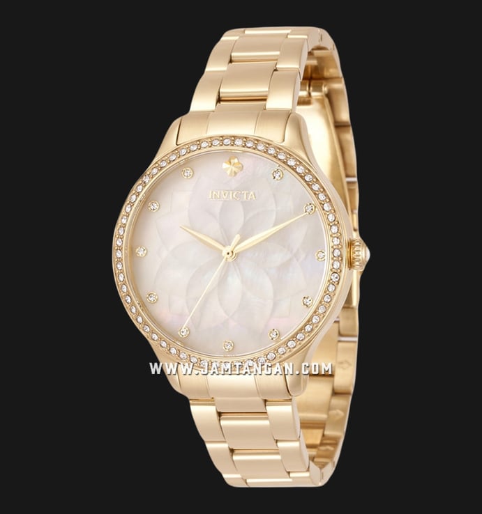 INVICTA Wildflower 35554 White Oyster Dial Gold Stainless Steel Strap