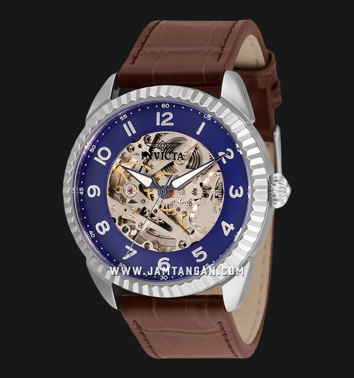 INVICTA Specialty 36561 Men Automatic Blue Skeleton Dial Brown Leather Strap