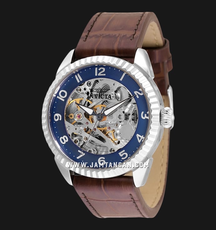 INVICTA Specialty 36567 Lady Automatic Blue Silver Skeleton Dial Brown Leather Strap