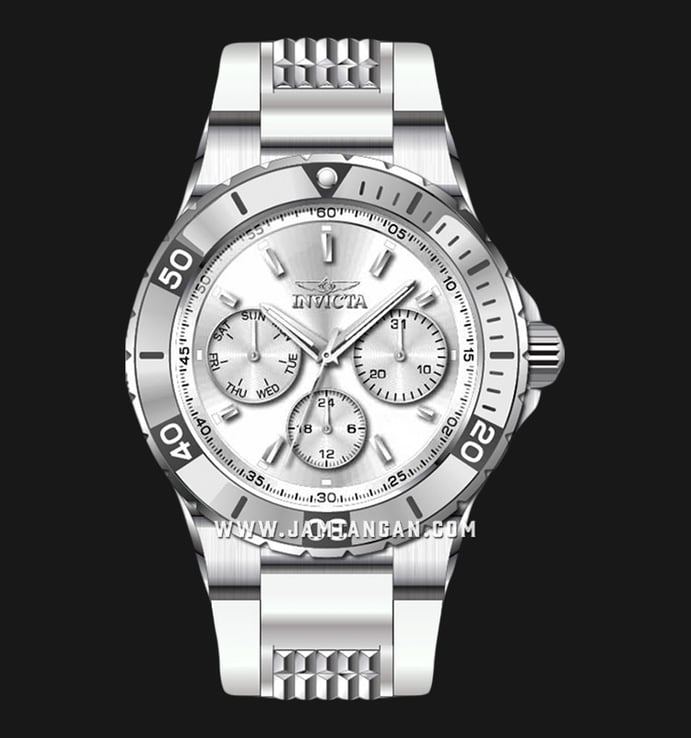 INVICTA Aviator 37315 Lady Silver Sunray Dial White Silicone With Stainless Steel Strap