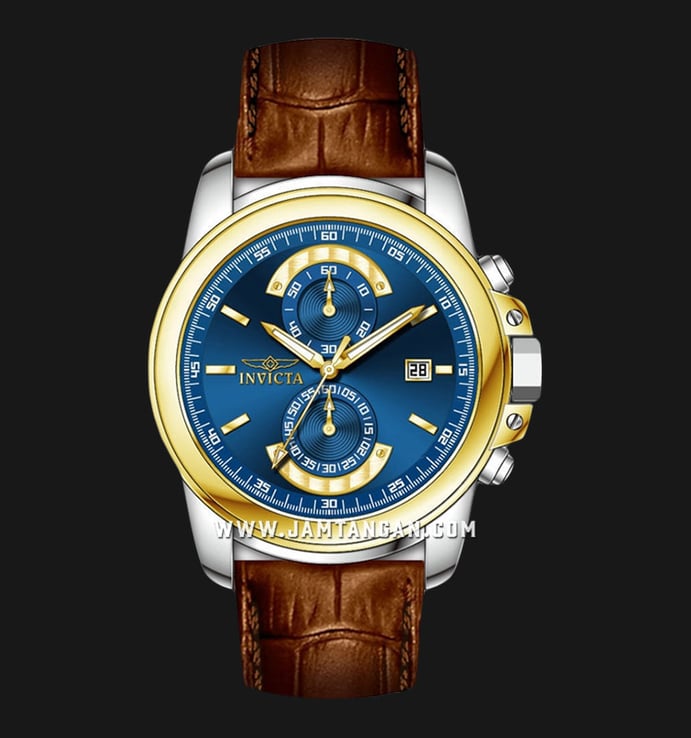 INVICTA Specialty 37579 Chronograph Blue Dial Brown Leather Strap