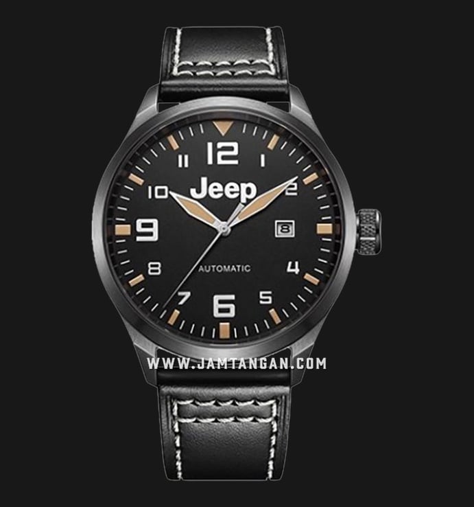 Jeep Montre Compass JPC300101MA Automatic Men Black Dial Black Leather Strap