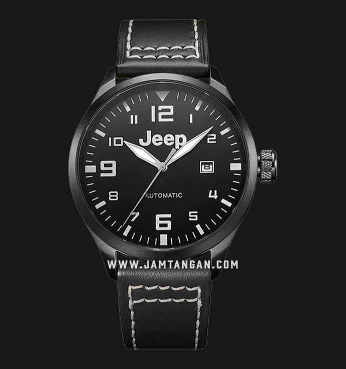 Jeep Montre Compass JPC300103MA Automatic Men Black Dial Black Leather Strap