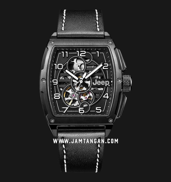 Jeep Grand Cherokee JPG900301MA Automatic Men Open Heart Dial Black Leather Strap