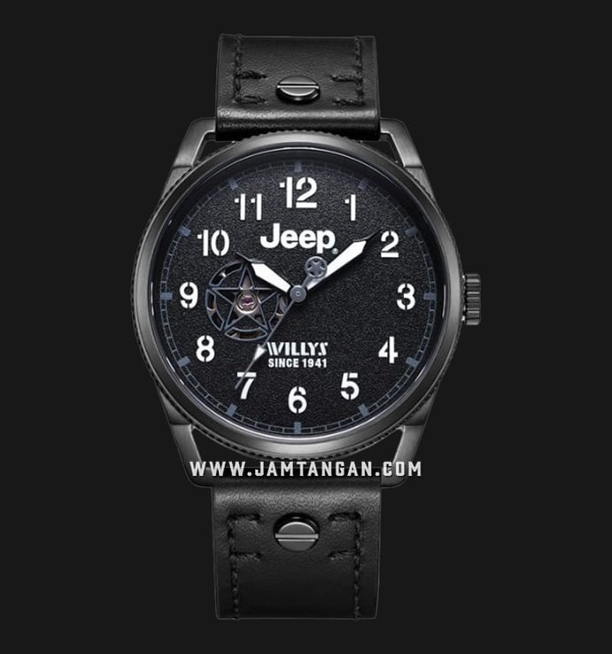 Jeep Willys JPL200201MA Open Heart Automatic Men Black Dial Black Leather Strap