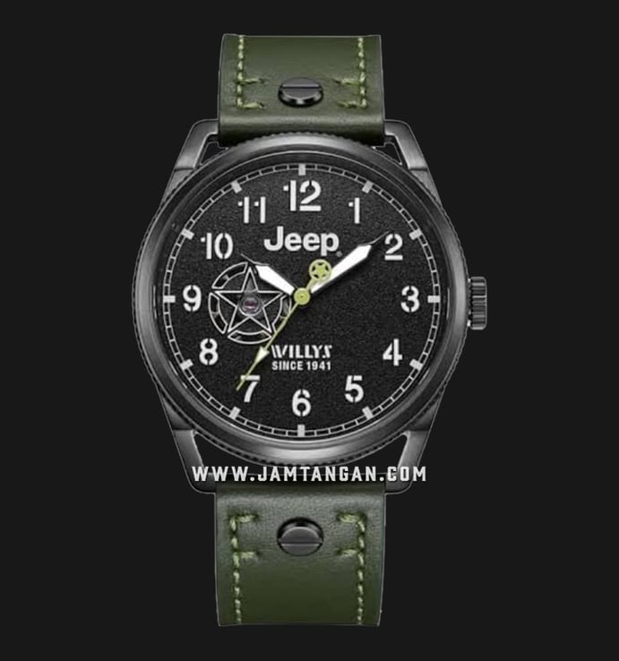 Jeep Willys JPL200202MA Open Heart Automatic Men Black Dial Green Leather Strap