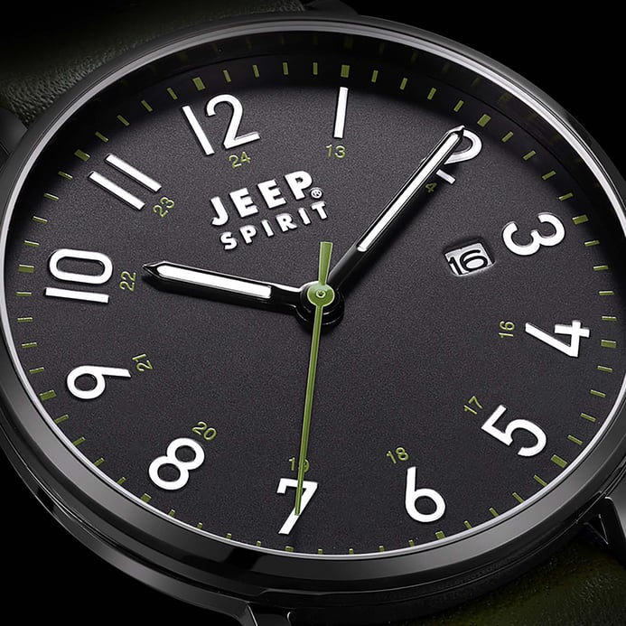 Jeep Montre Retro JPS500103M Men Black Dial Green Leather Strap