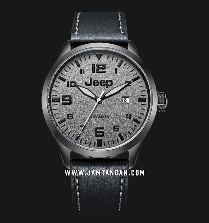 Jeep Montre Compass JPW66002 Automatic Men Grey Dial Black Leather Strap
