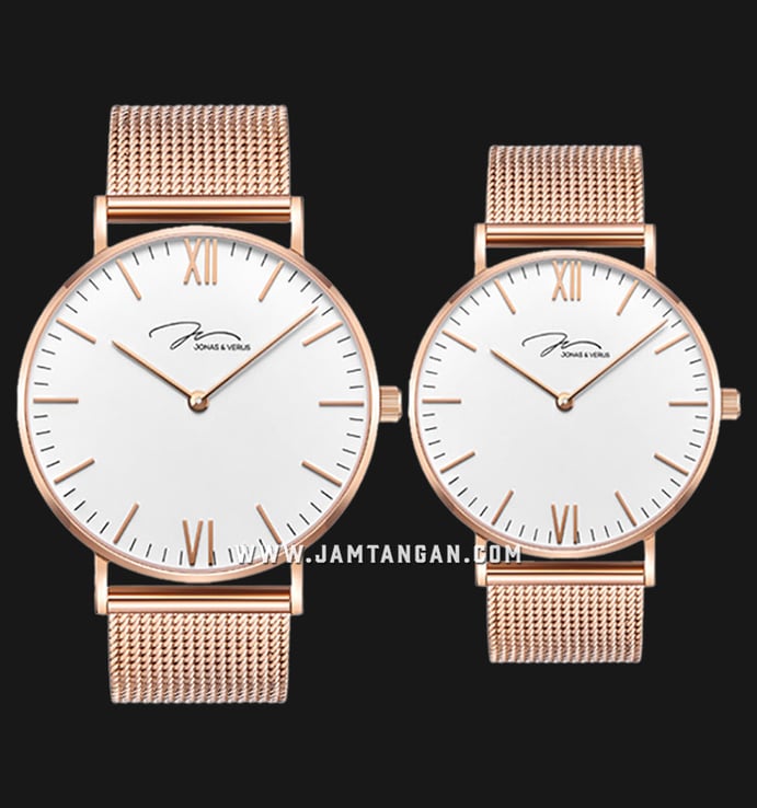 Jonas & Verus Y01646-Q3.PPWBP_X01646-Q3.PPWBP Couple White Dial Rose Gold Stainless Steel Strap