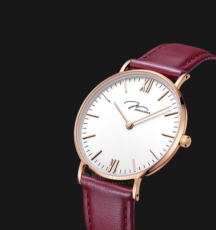 Jonas & Verus Y01646-Q3.PPWLR_X01646-Q3.PPWLR Collection Couple White Dial Red Leather Strap