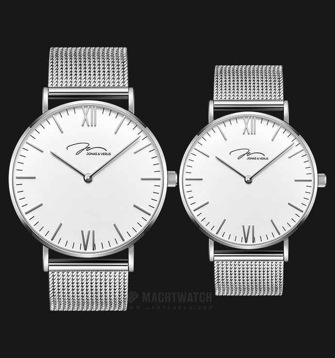 Jonas & Verus Y01646-Q3.WWWBW_X01646-Q3.WWWBW Collection Couple White Dial Stainless Steel Strap