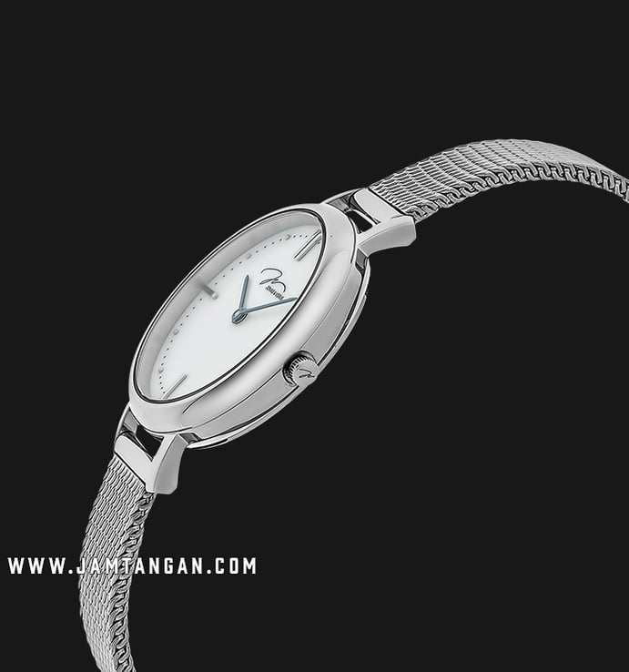 Jonas & Verus Lumiere X00718-Q3.WWWBW Ladies Mother of Pearl White Dial Stainless Steel Mesh Strap