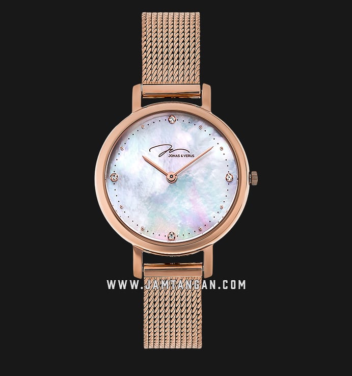 Jonas & Verus Lumiere X00719-Q3.PPWBP Ladies Mother of Pearl White Dial Stainless Steel Mesh Strap