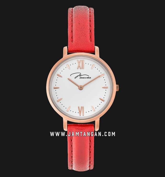 Jonas & Verus My Queen Series X00752-Q3.PPWLR Ladies Quartz Watch Minimalist Leather Strap Red
