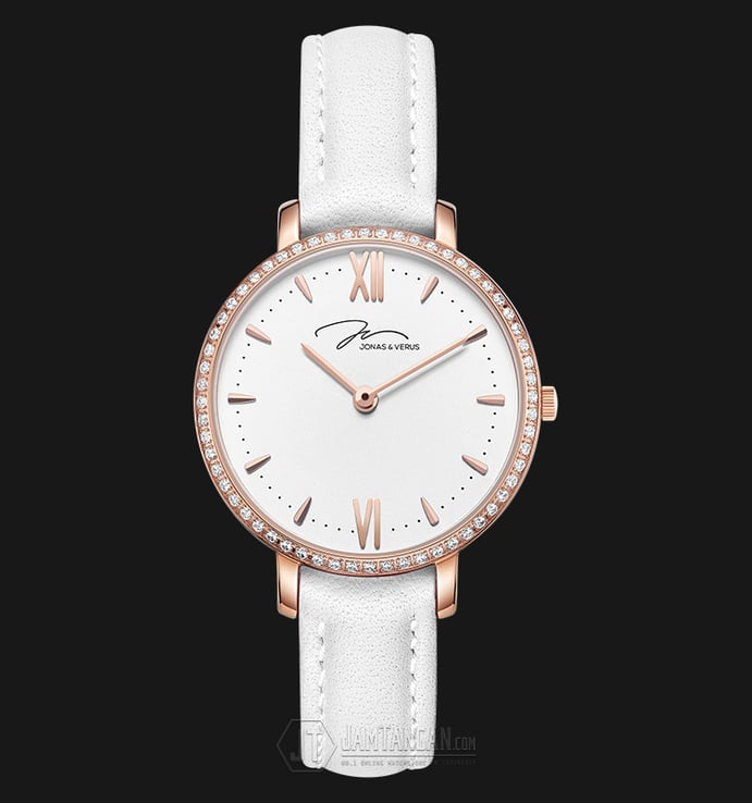 Jonas & Verus My Queen Series X00752-Q3.PPWLWD Ladies Quartz Watch Minimalist Leather Strap White