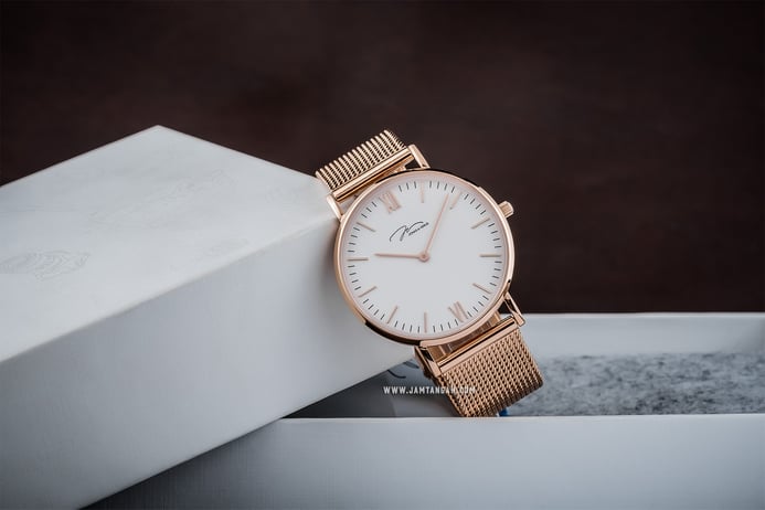 Jonas & Verus Y01646-Q3.PPWBP_X01646-Q3.PPWBP Couple White Dial Rose Gold Stainless Steel Strap