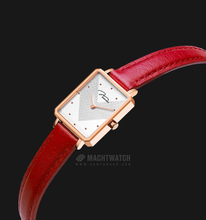 Jonas & Verus Just For Me X02059-Q3.PPWLR Ladies White Pattern Dial Red Leather Strap