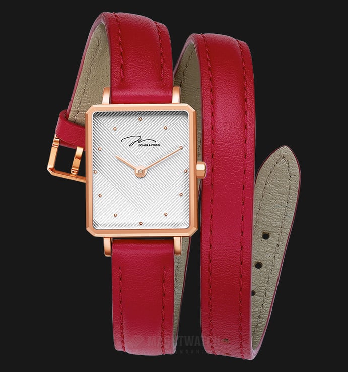 Jonas & Verus Just For Me X02059-Q3.PPWLR Ladies White Pattern Dial Red Leather Strap
