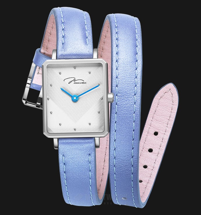 Jonas & Verus Just For Me X02059-Q3.WWWLL Ladies White Pattern Dial Light Blue Leather Strap