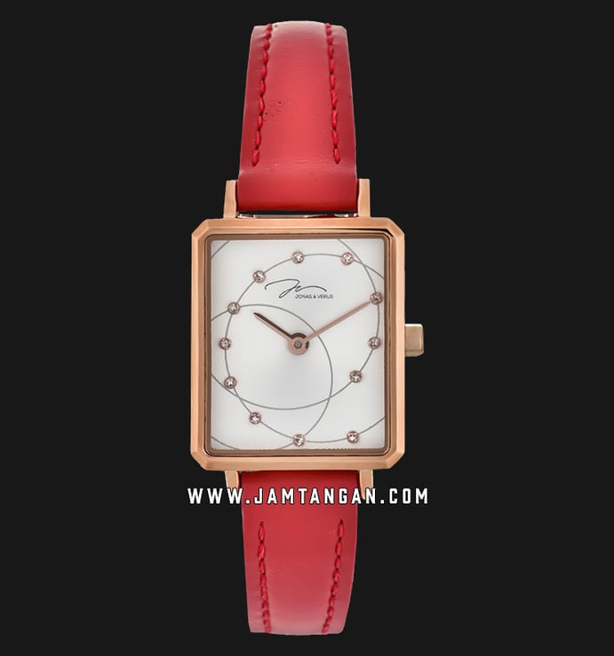 Jonas & Verus Just For Me X02060-Q3.PPWLR Ladies White Dial Red Leather Strap