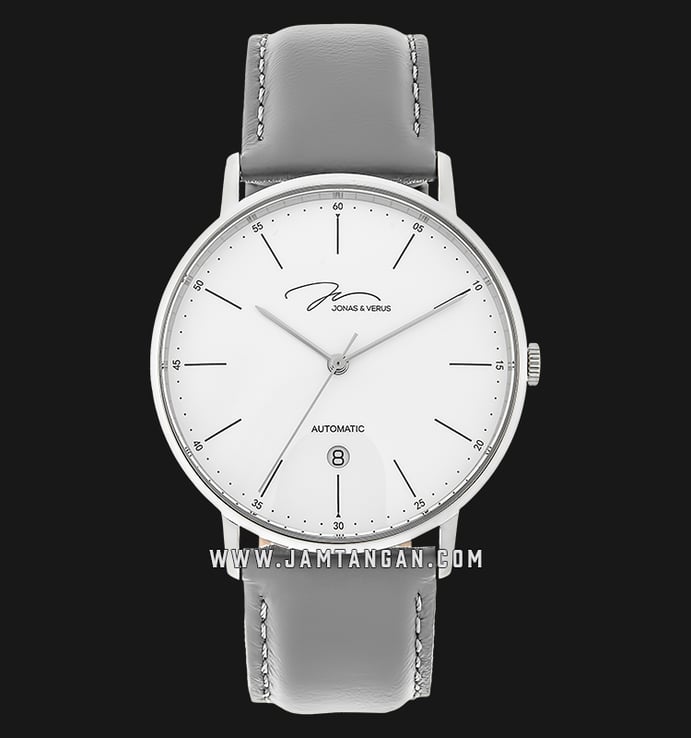 Jonas & Verus Surging Y01544-A0.WWWLH Automatic Men White Silver Dial Grey Leather Strap
