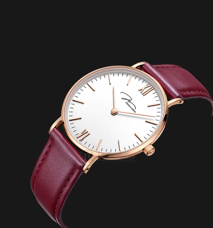 Jonas & Verus Real Y01646-Q3.PPWLR Men White Dial Red Leather Strap